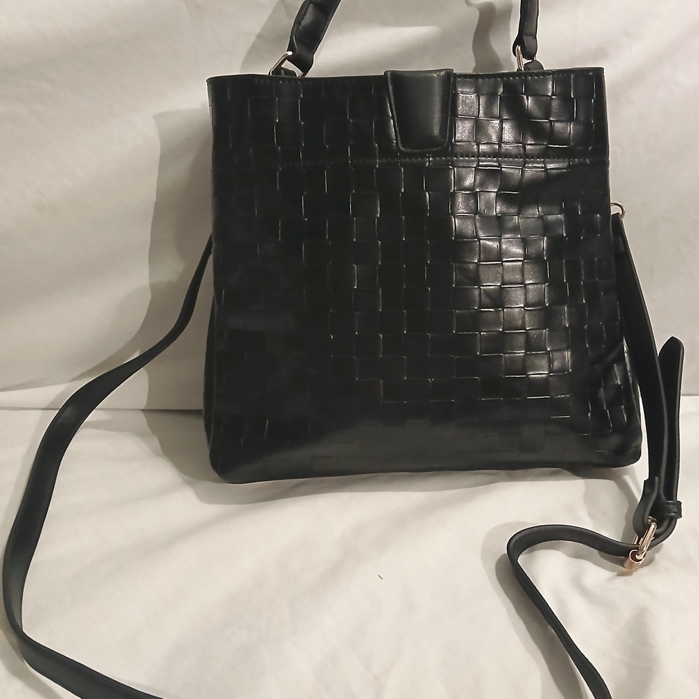 Black Textured Leather Shoulder Bag